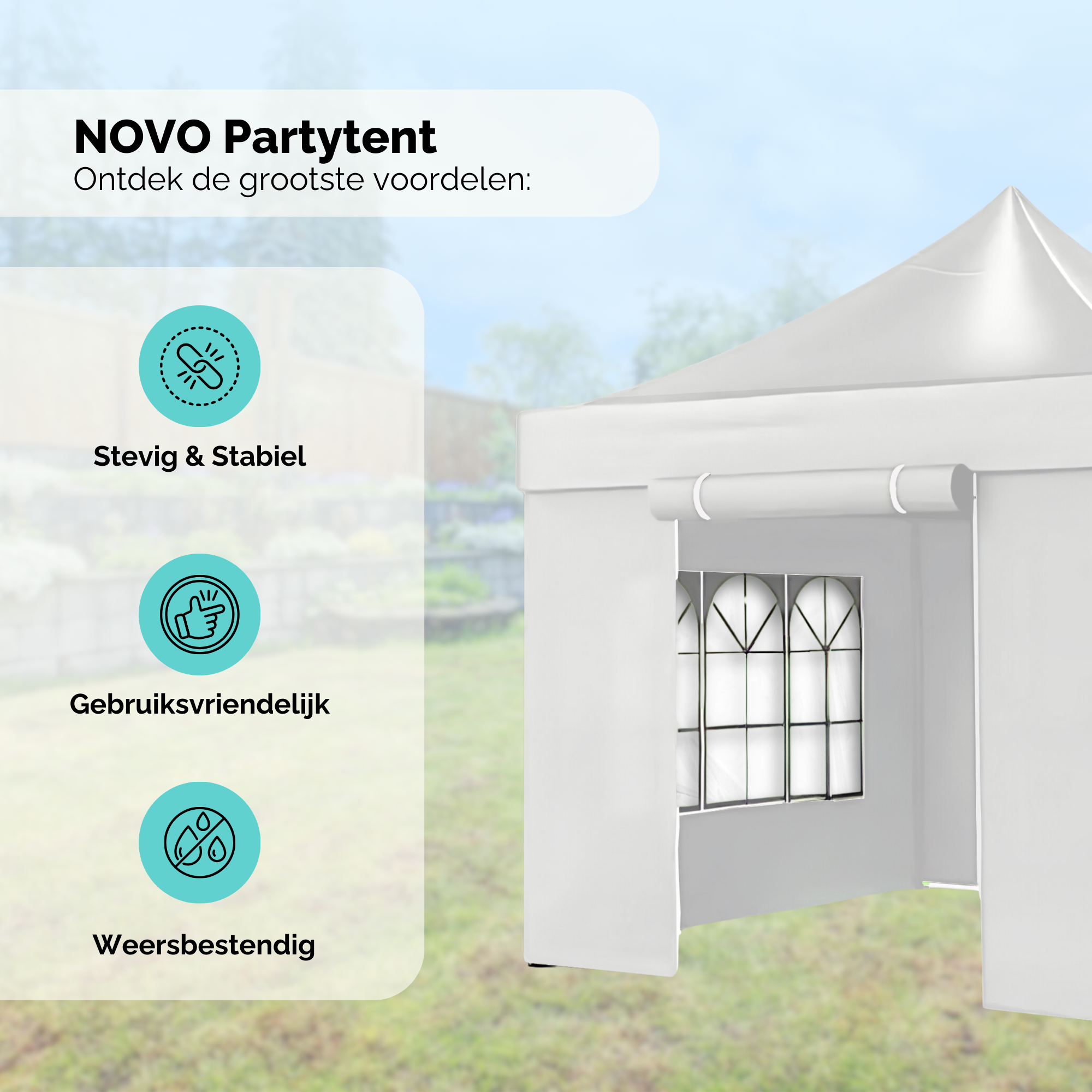 Qualytents - Partytent Luxe - Easy up - 3 x 3m - Paviljoen met Zijpanelen - Opvouwbaar - Waterdichte Tent - In Hoogte Verstelbaar - Zand - Extra stevig