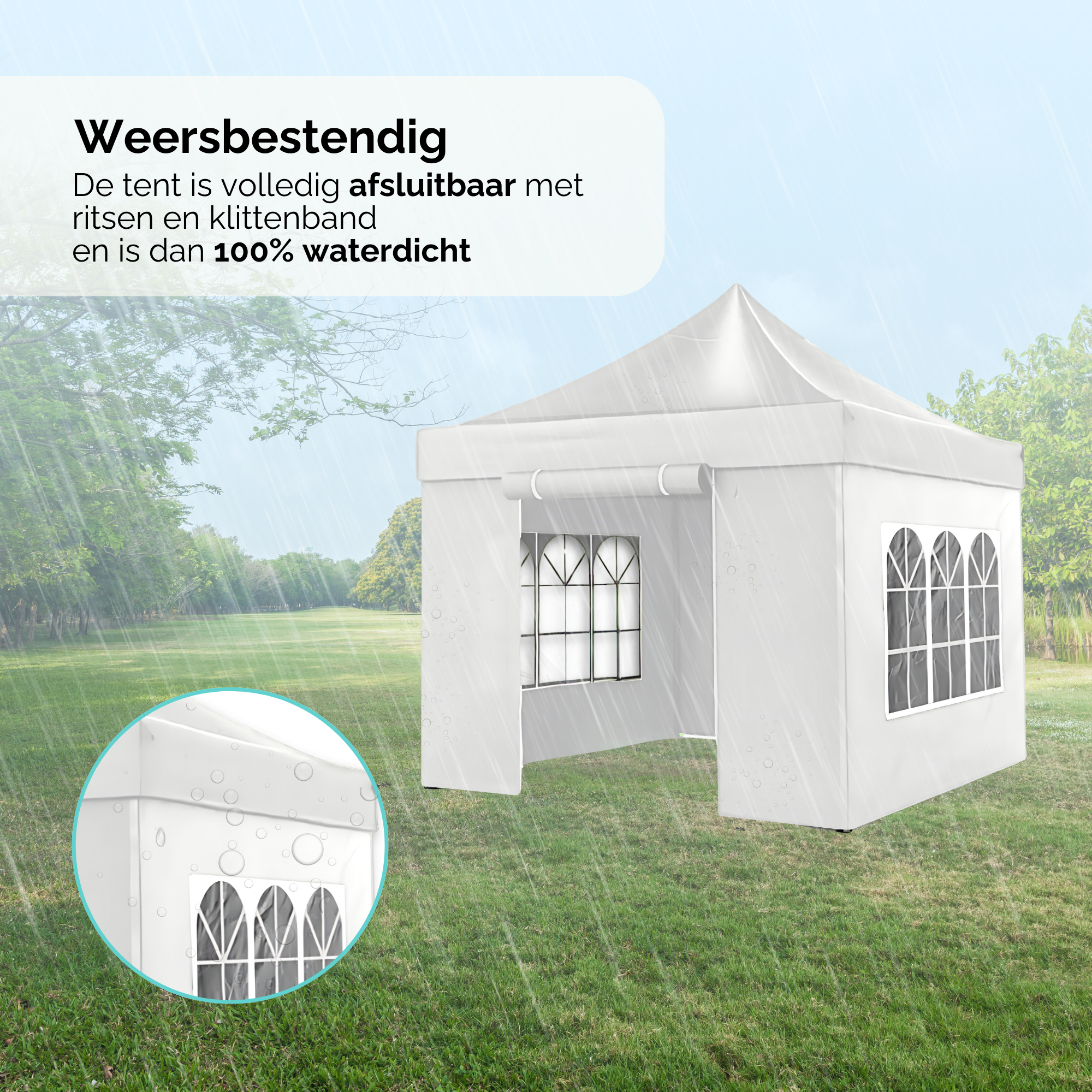 Qualytents - Partytent Luxe - Easy up - 3 x 3m - Paviljoen met Zijpanelen - Opvouwbaar - Waterdichte Tent - In Hoogte Verstelbaar - Zand - Extra stevig