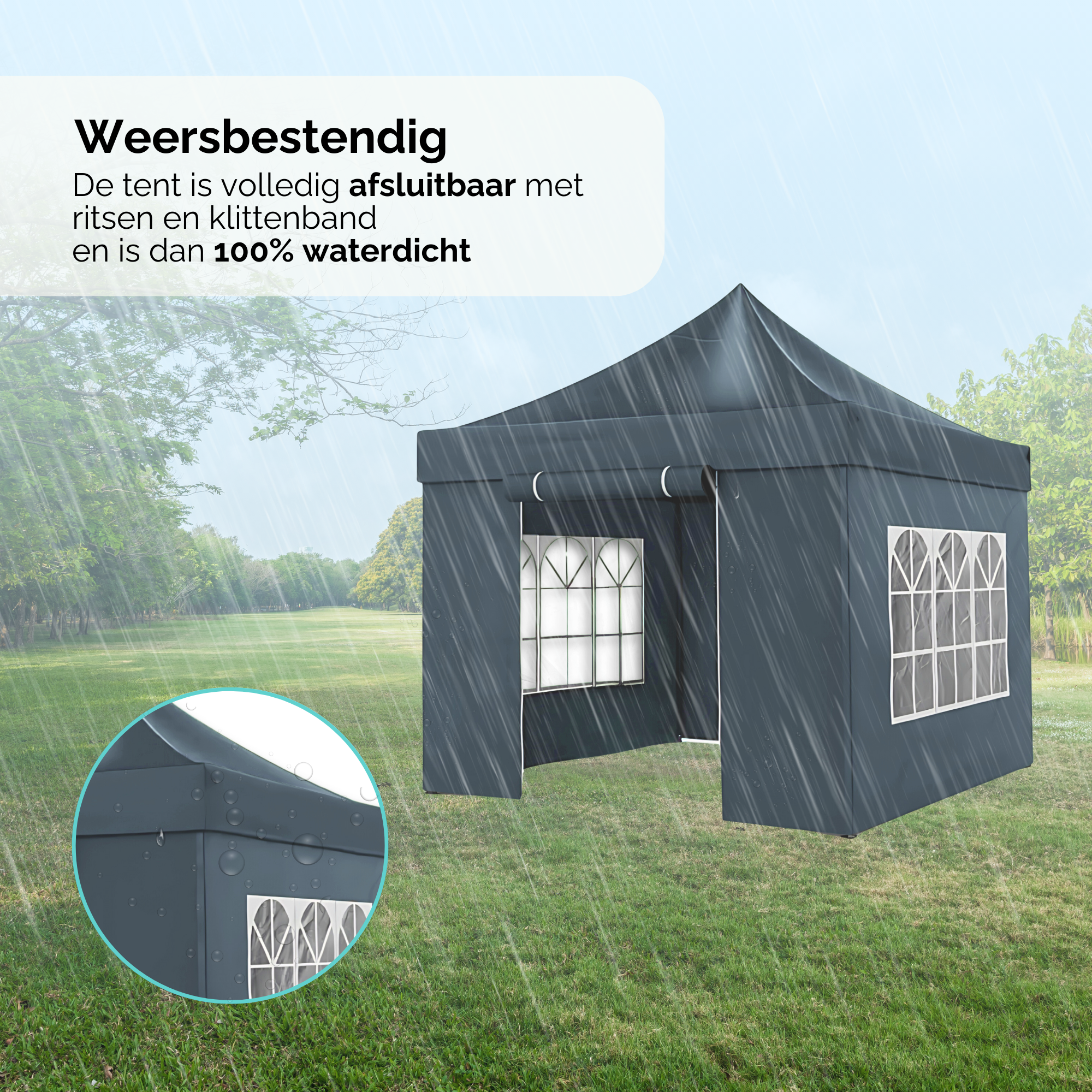 Qualytents - Partytent Luxe - Easy up - 3 x 3m - Paviljoen met Zijpanelen - Opvouwbaar - Waterdichte Tent - In Hoogte Verstelbaar - Blauw - Extra stevig