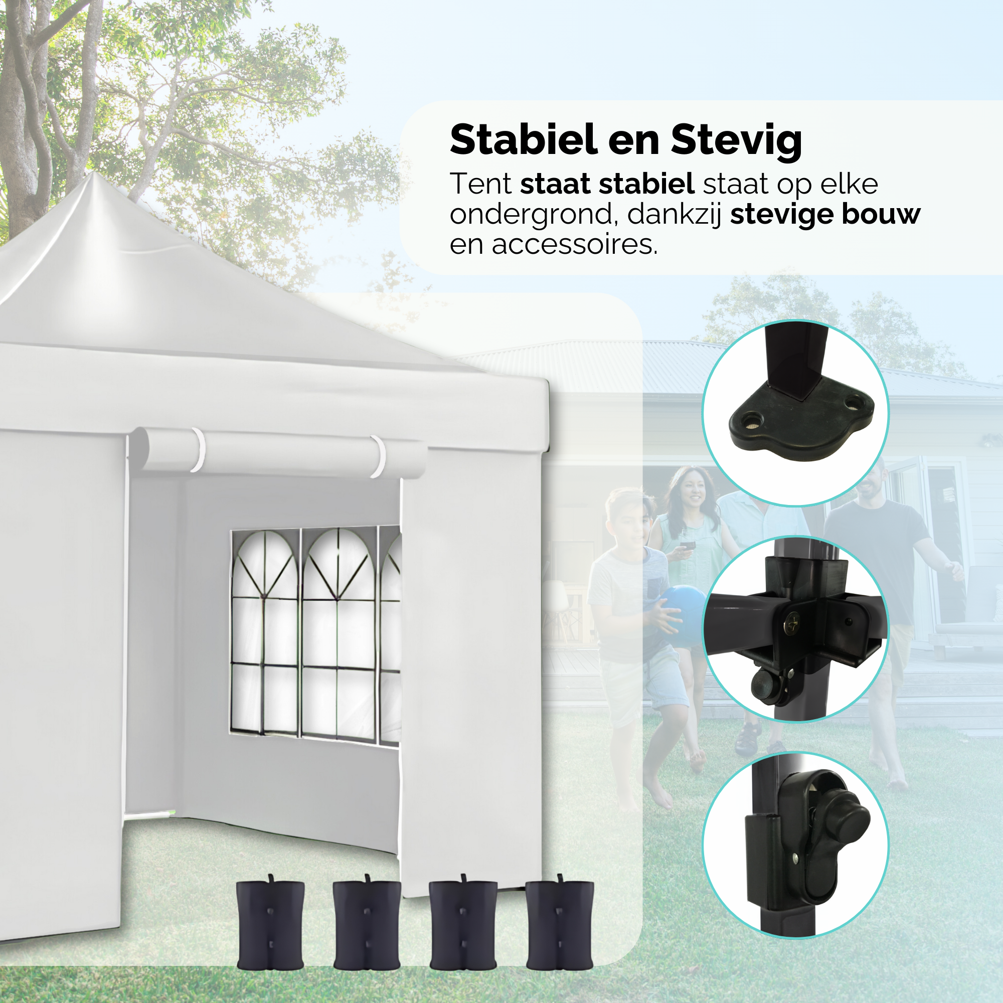 Qualytents - Partytent Luxe - Easy up - 3 x 3m - Paviljoen met Zijpanelen - Opvouwbaar - Waterdichte Tent - In Hoogte Verstelbaar - Zand - Extra stevig