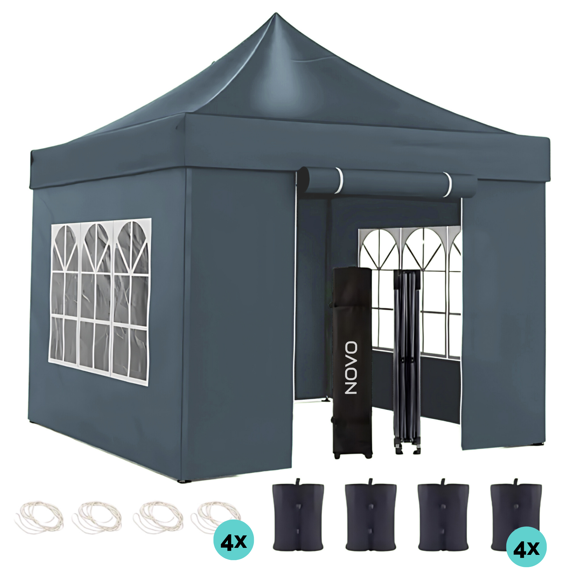 Qualytents - Partytent Luxe - Easy up - 3 x 3m - Paviljoen met Zijpanelen - Opvouwbaar - Waterdichte Tent - In Hoogte Verstelbaar - Blauw - Extra stevig