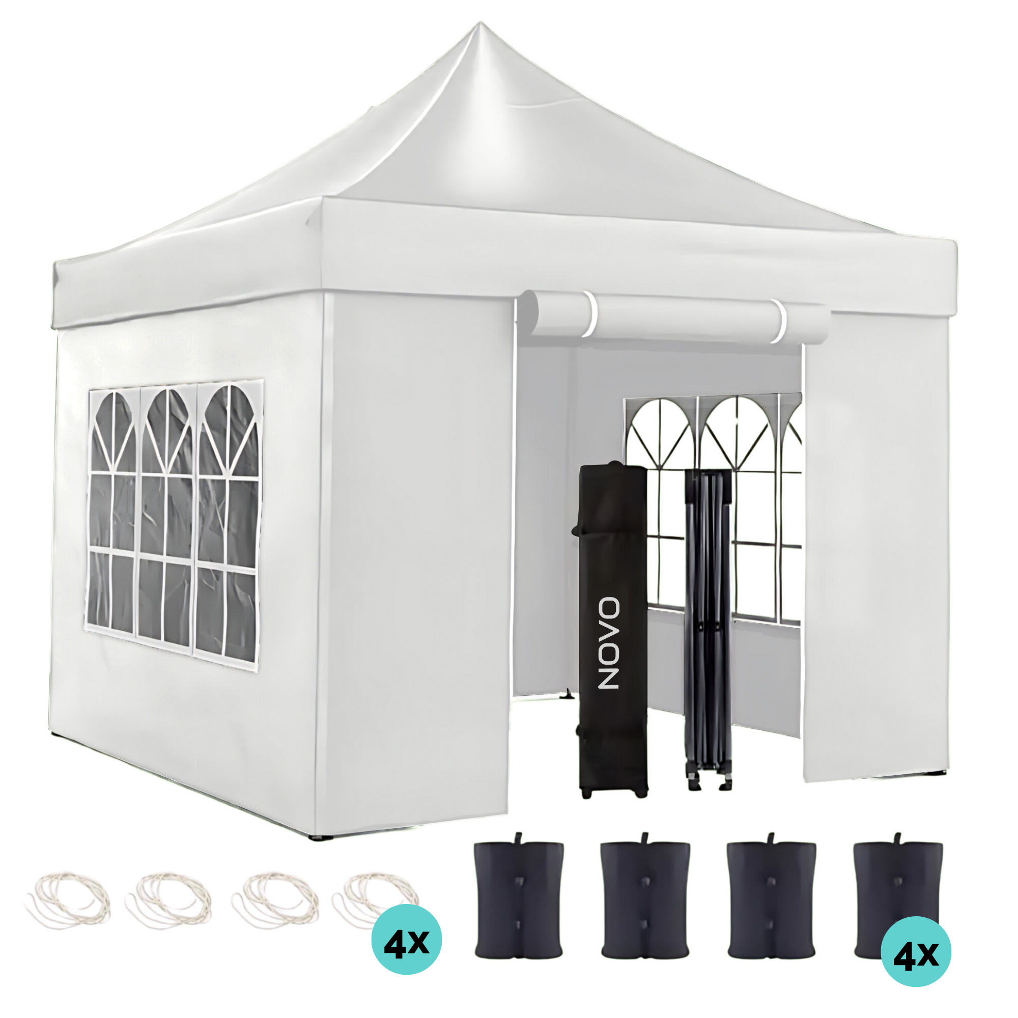 Qualytents - Partytent Luxe - Easy up - 3 x 3m - Paviljoen met Zijpanelen - Opvouwbaar - Waterdichte Tent - In Hoogte Verstelbaar - Zand - Extra stevig